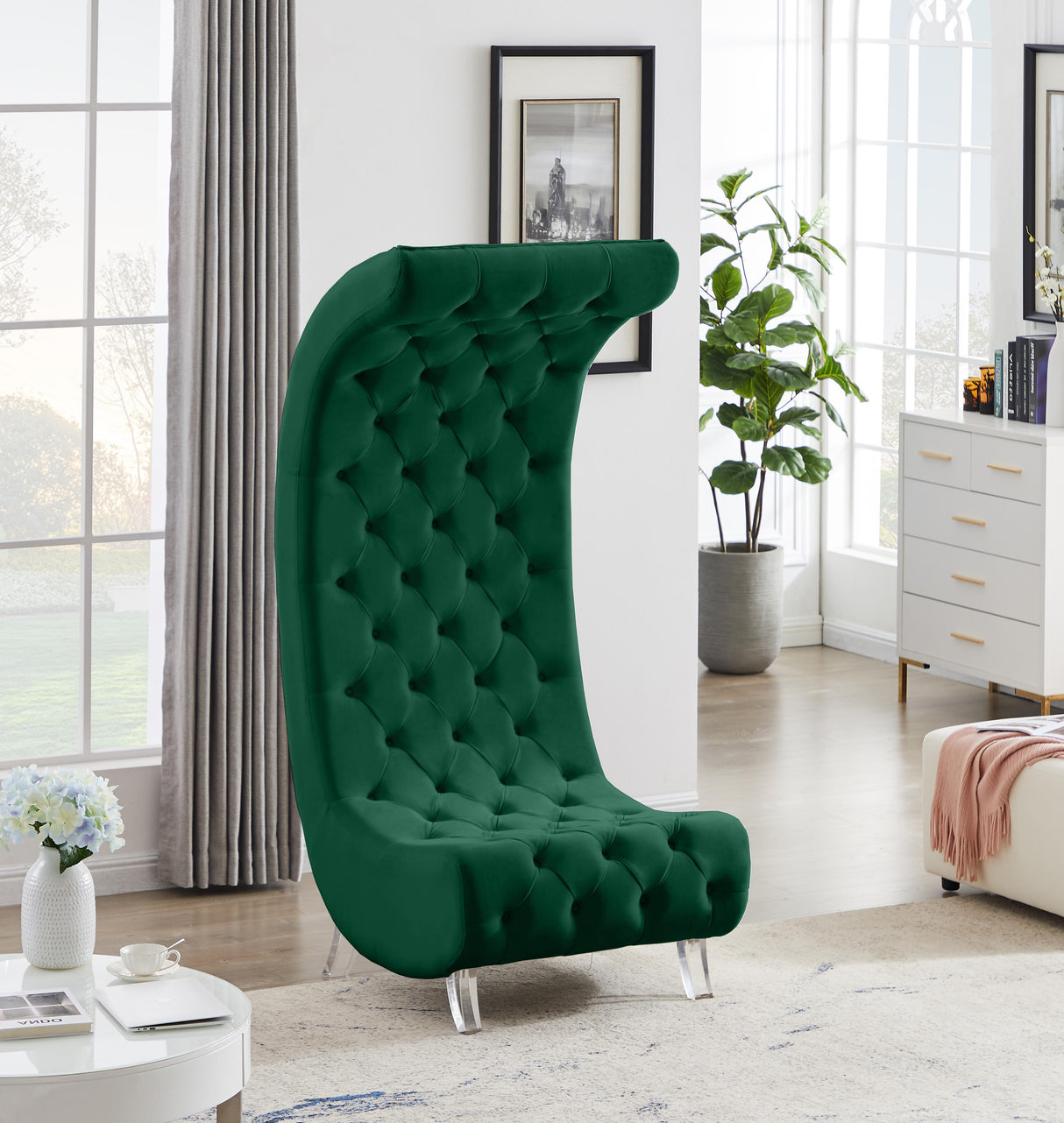 Crescent Green Velvet Accent Chair - galleria furniture outlet