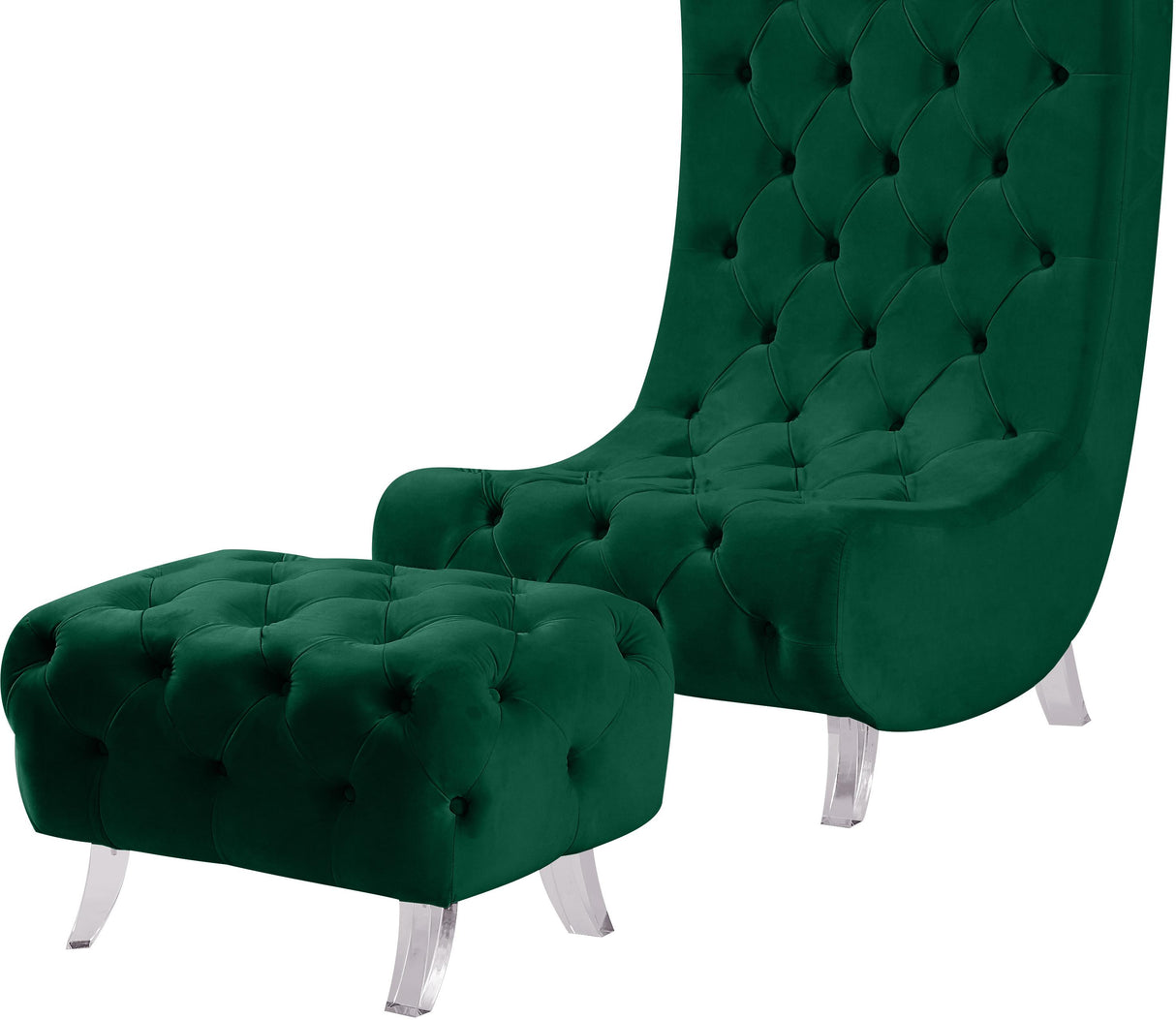 Crescent Green Velvet Ottoman - galleria furniture outlet