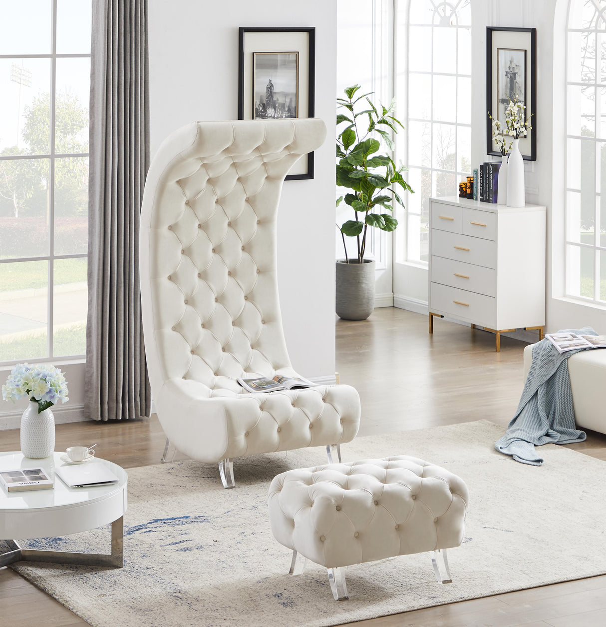 Crescent Cream Velvet Accent Chair - galleria furniture outlet
