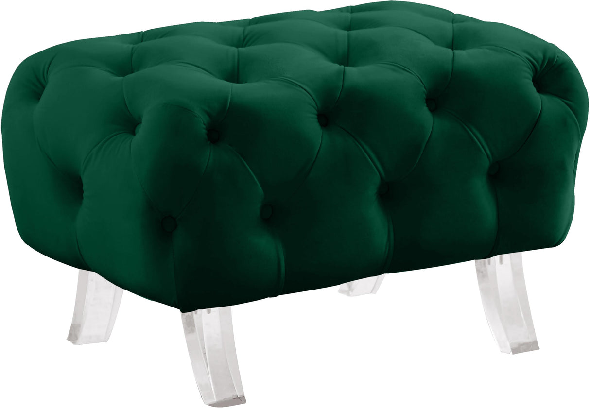 Crescent Green Velvet Ottoman - galleria furniture outlet