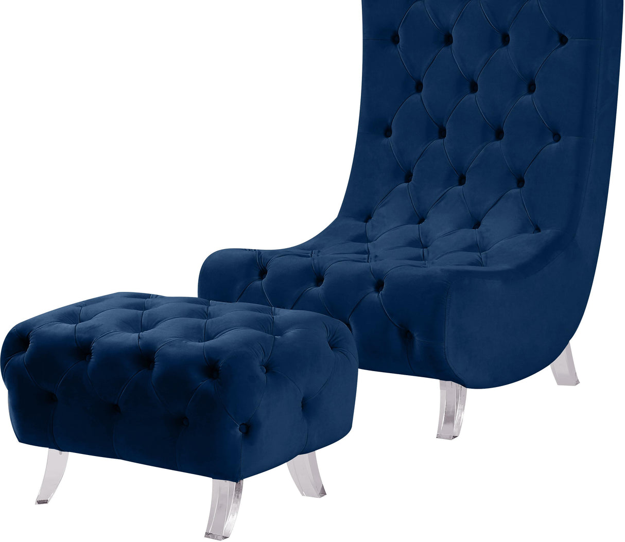 Crescent Navy Velvet Ottoman - galleria furniture outlet
