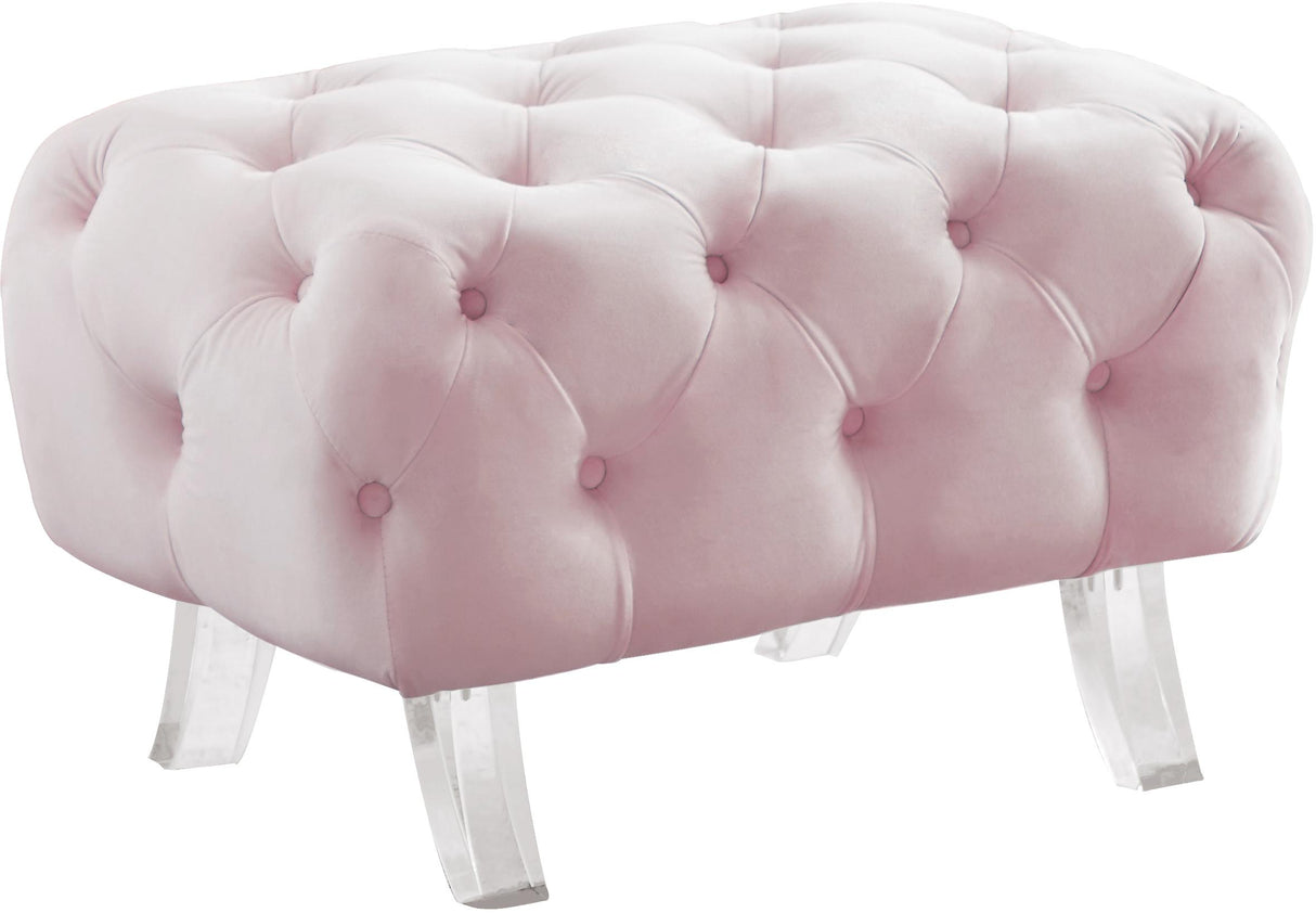 Crescent Pink Velvet Ottoman - galleria furniture outlet