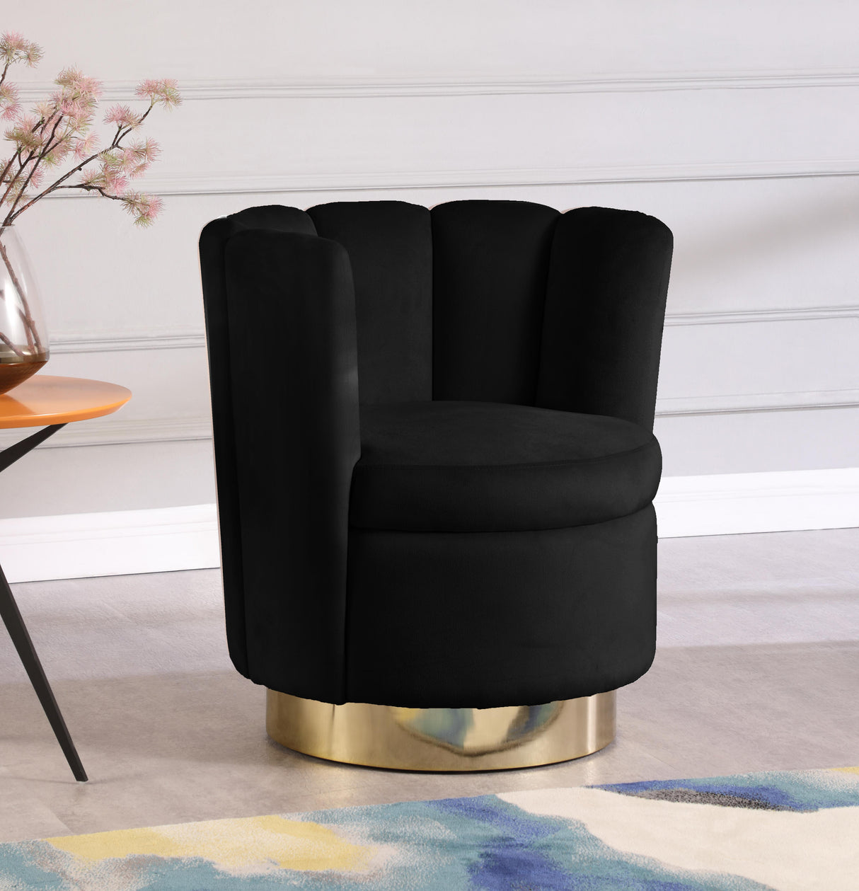 Lily Black Velvet Accent Chair - galleria furniture outlet
