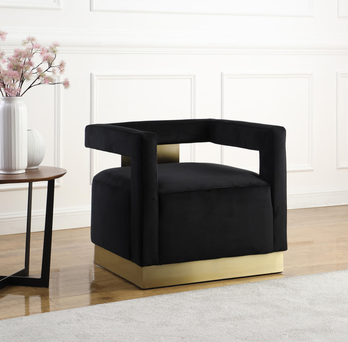 Armani Black Velvet Accent Chair - galleria furniture outlet