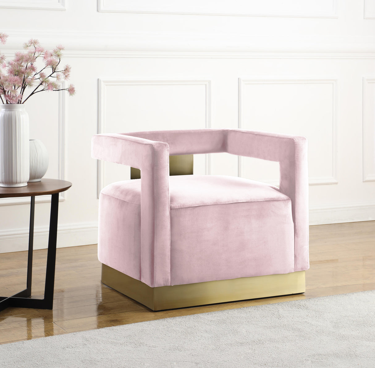 Armani Pink Velvet Accent Chair - galleria furniture outlet