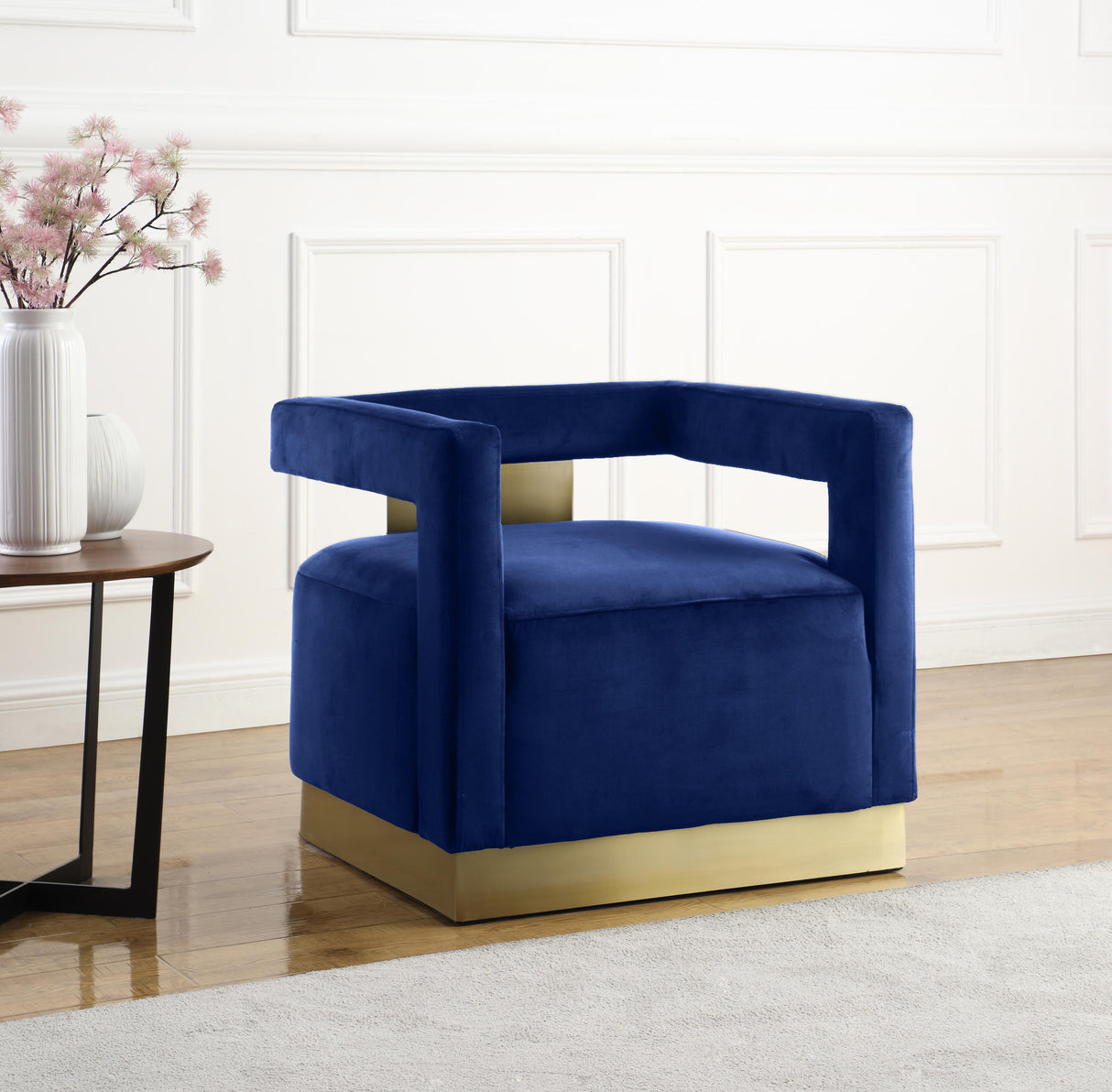 Armani Navy Velvet Accent Chair - galleria furniture outlet