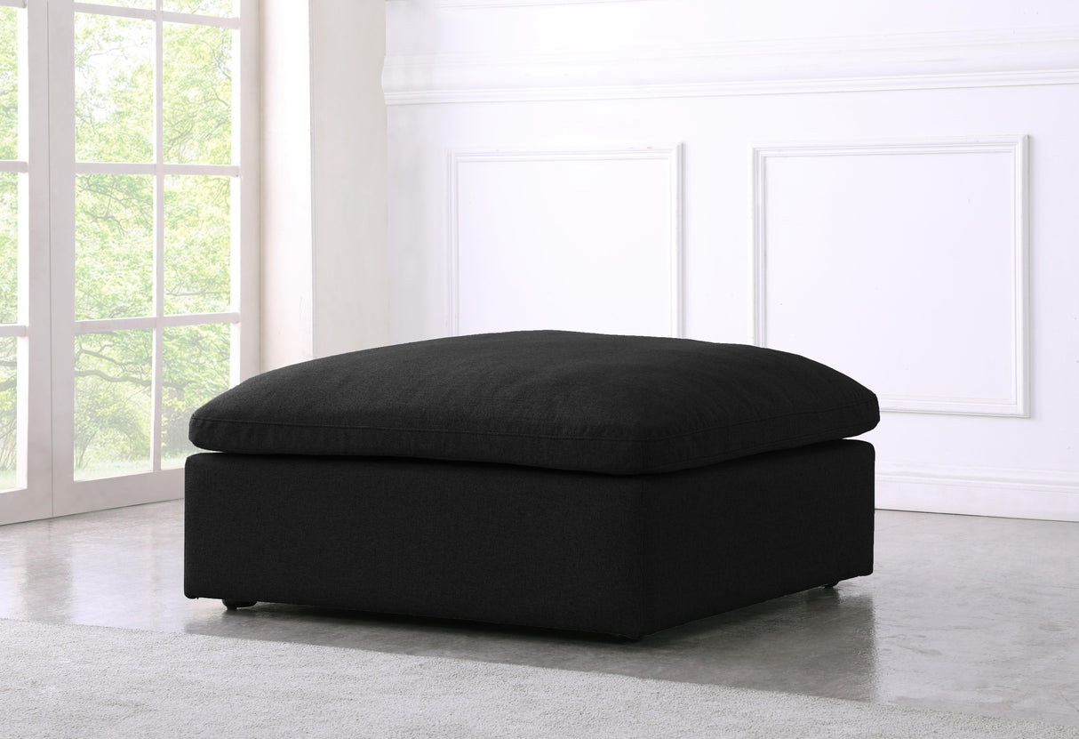 Serene Black Linen Fabric Deluxe Cloud Ottoman - galleria furniture outlet