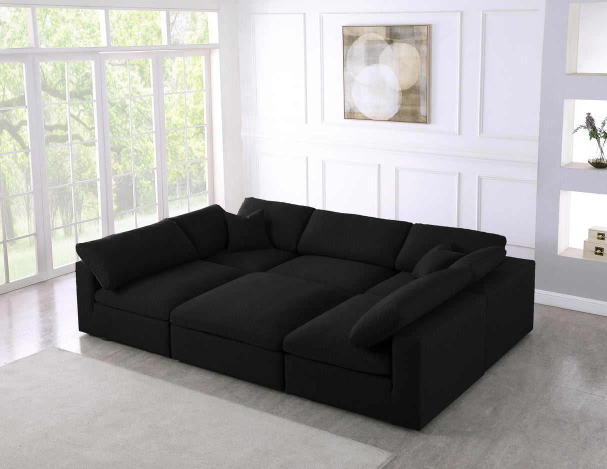 Serene Black Linen Fabric Deluxe Cloud Modular Sectional - galleria furniture outlet