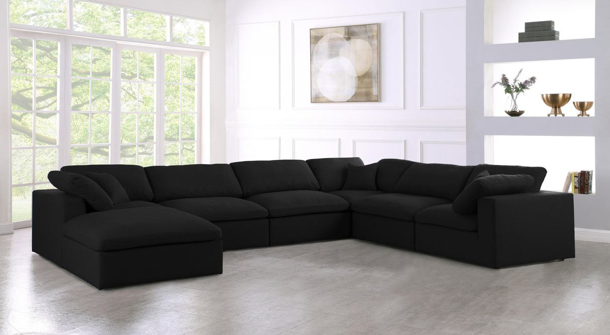 Serene Black Linen Fabric Deluxe Cloud Modular Sectional - galleria furniture outlet