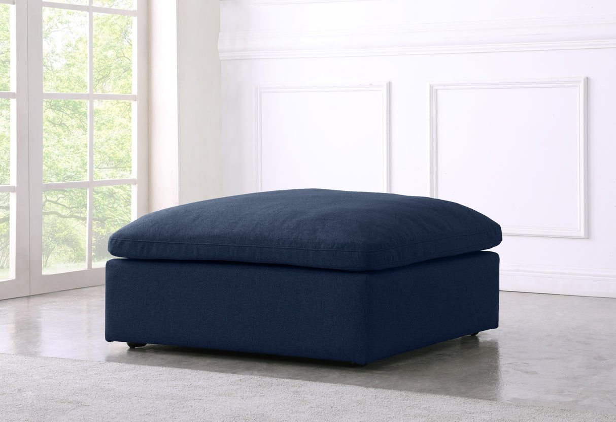 Serene Navy Linen Fabric Deluxe Cloud Ottoman - galleria furniture outlet