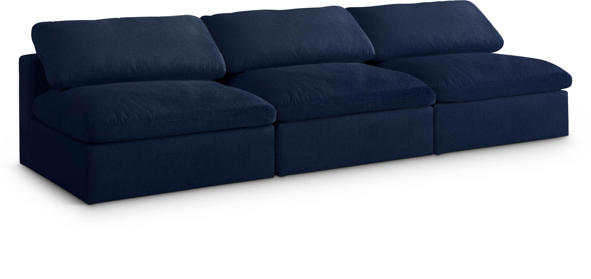 Serene Navy Linen Fabric Deluxe Cloud Modular Armless Sofa - galleria furniture outlet