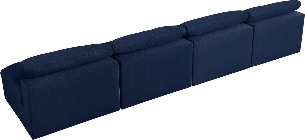 Serene Navy Linen Fabric Deluxe Cloud Modular Armless Sofa - galleria furniture outlet