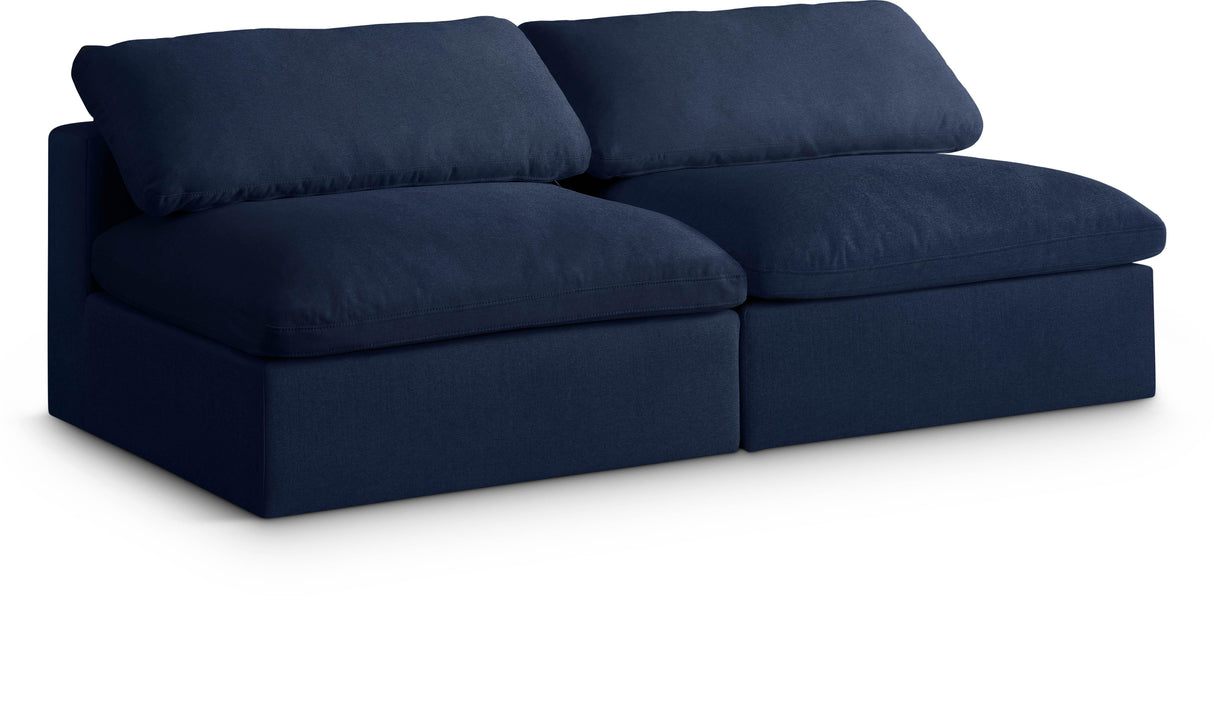 Serene Navy Linen Fabric Deluxe Cloud Modular Armless Sofa - galleria furniture outlet