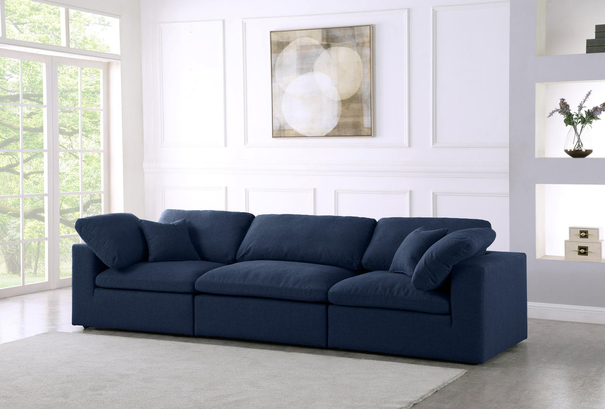 Serene Navy Linen Fabric Deluxe Cloud Modular Sofa