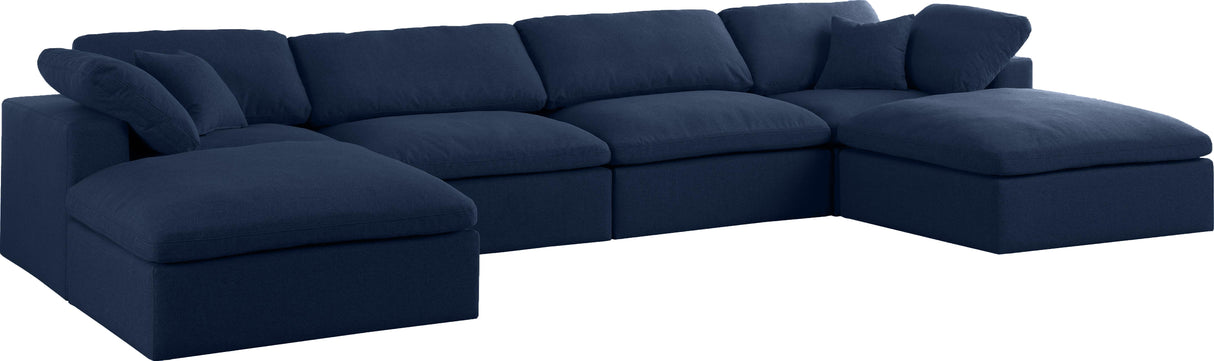 Serene Navy Linen Fabric Deluxe Cloud Modular Sectional - galleria furniture outlet