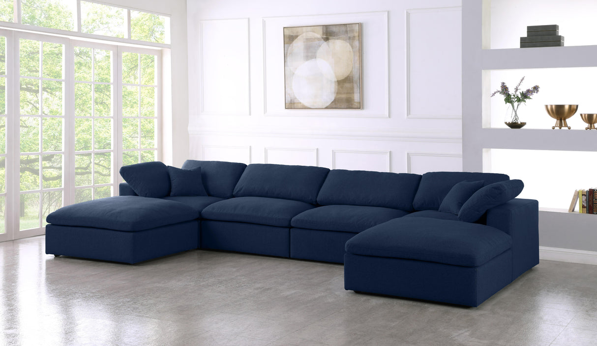 Serene Navy Linen Fabric Deluxe Cloud Modular Sectional - galleria furniture outlet