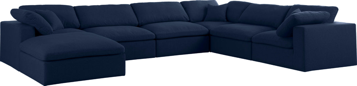 Serene Navy Linen Fabric Deluxe Cloud Modular Sectional - galleria furniture outlet