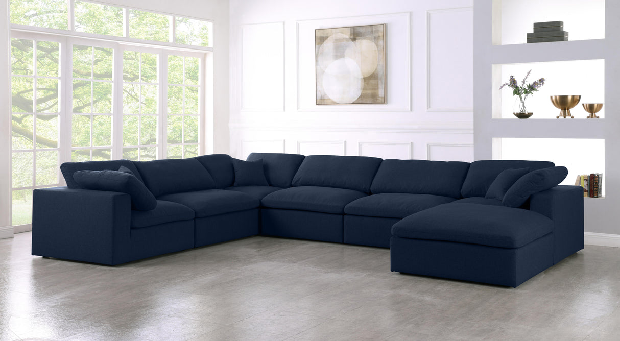 Serene Navy Linen Fabric Deluxe Cloud Modular Sectional - galleria furniture outlet