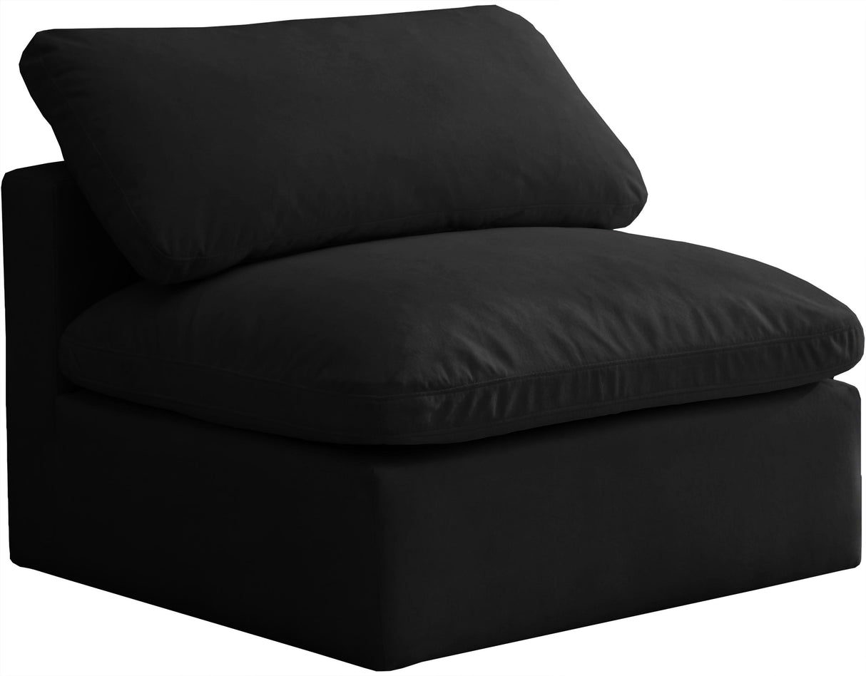 Plush Black Velvet Standard Cloud Modular Armless Chair - galleria furniture outlet