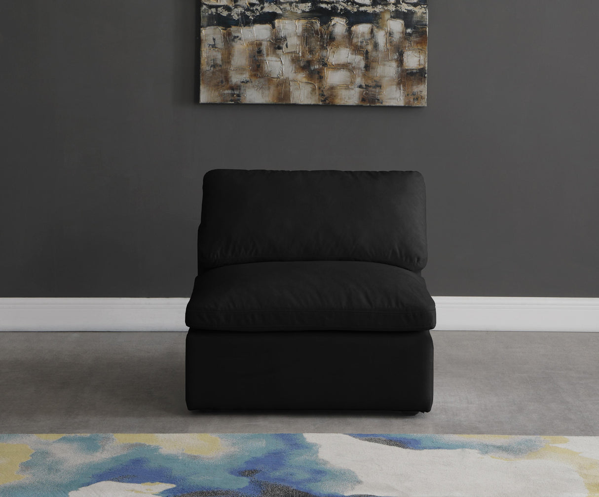 Plush Black Velvet Standard Cloud Modular Armless Chair - galleria furniture outlet