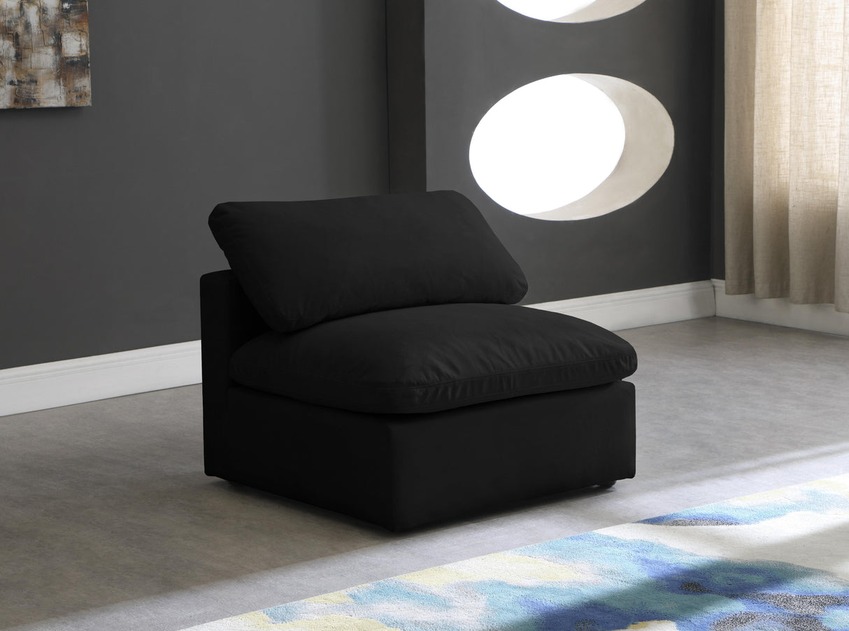 Plush Black Velvet Standard Cloud Modular Armless Chair - galleria furniture outlet
