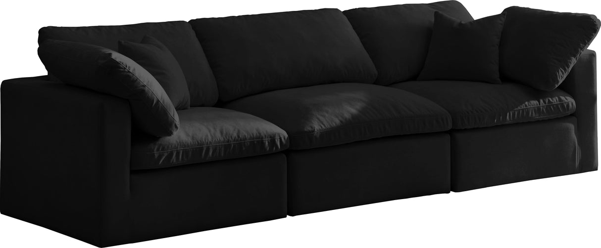 Plush Black Velvet Standard Cloud Modular Sofa - galleria furniture outlet