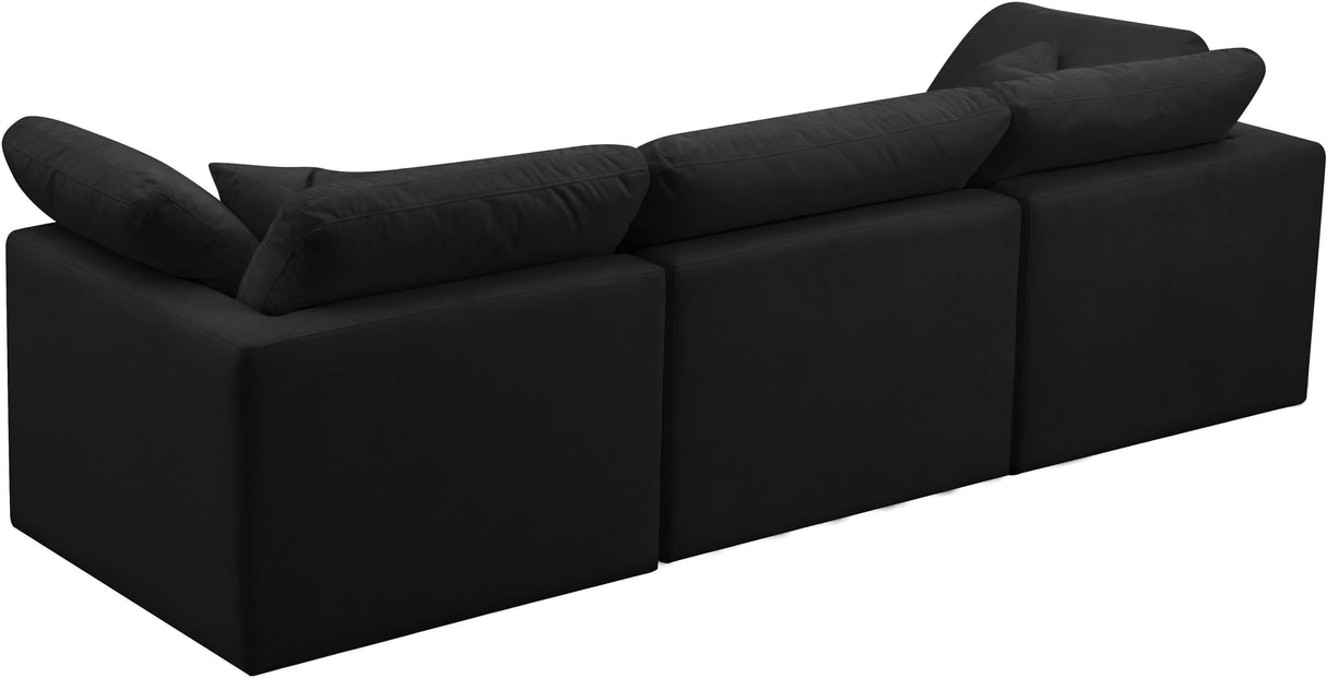 Plush Black Velvet Standard Cloud Modular Sofa - galleria furniture outlet