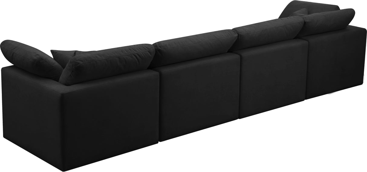 Plush Black Velvet Standard Cloud Modular Sofa - galleria furniture outlet