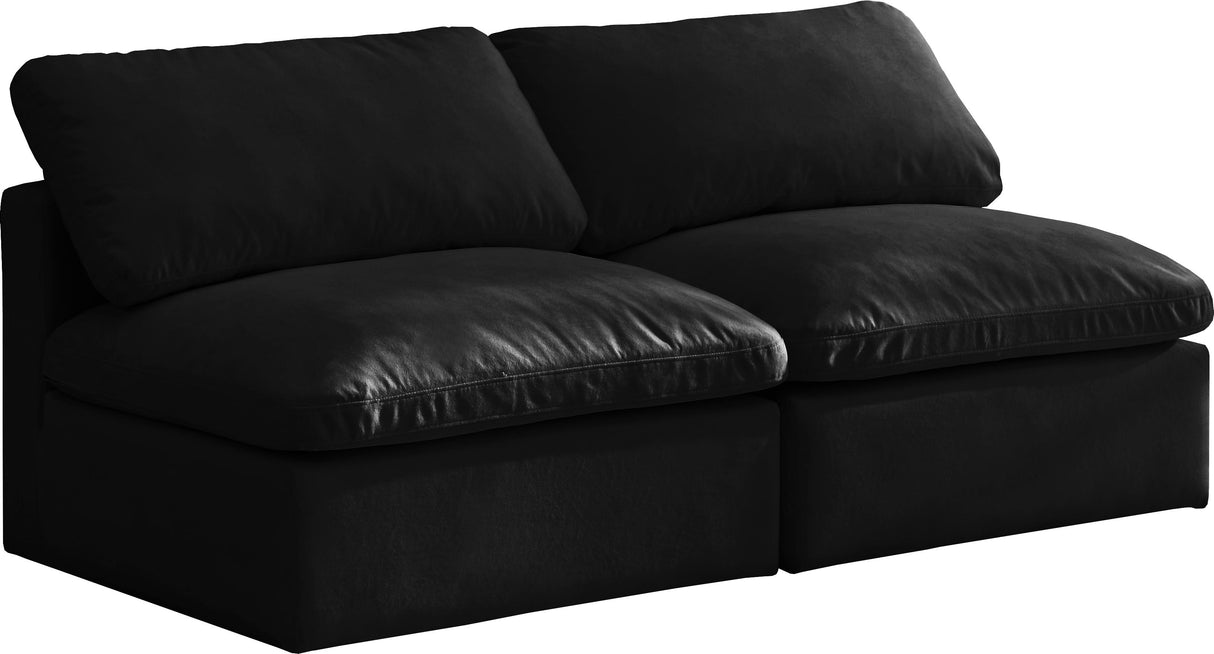 Plush Black Velvet Standard Cloud Modular Sofa - galleria furniture outlet
