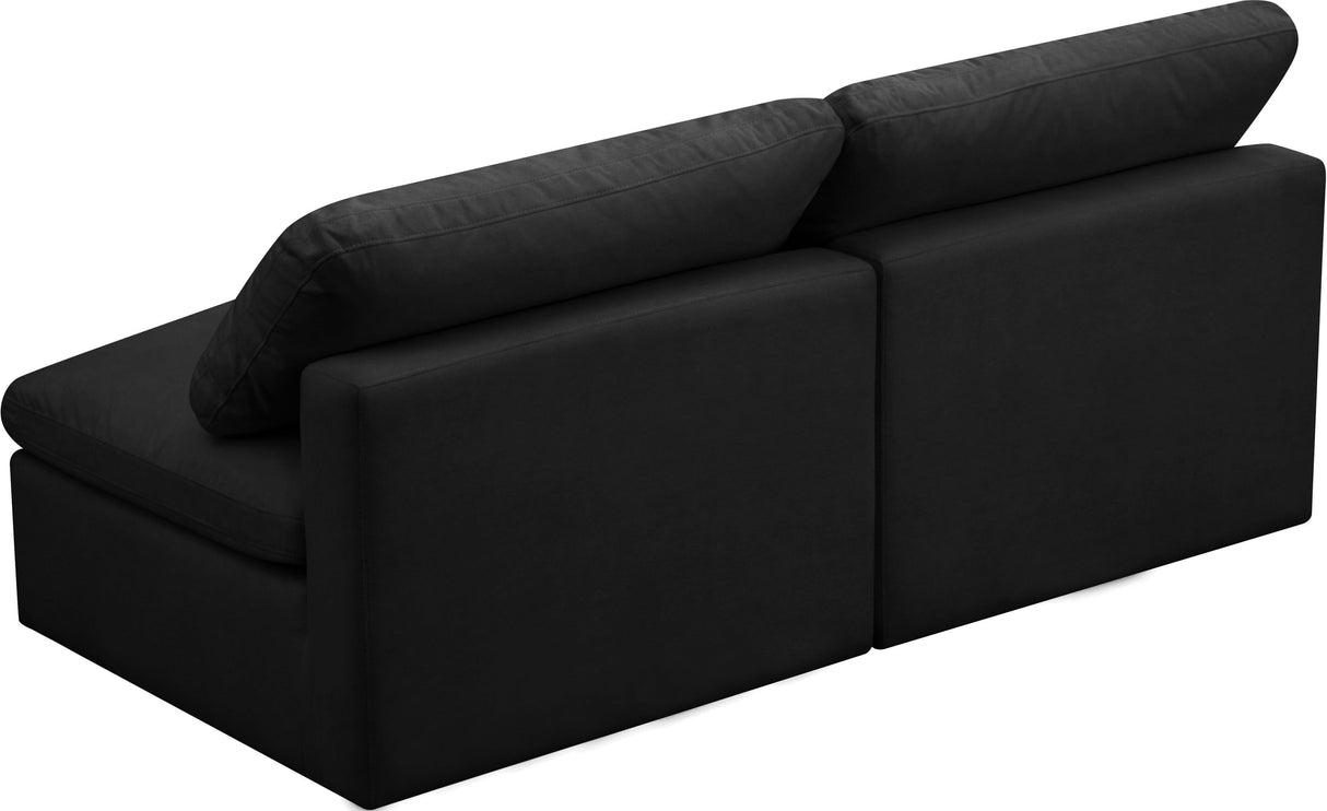 Plush Black Velvet Standard Cloud Modular Sofa - galleria furniture outlet