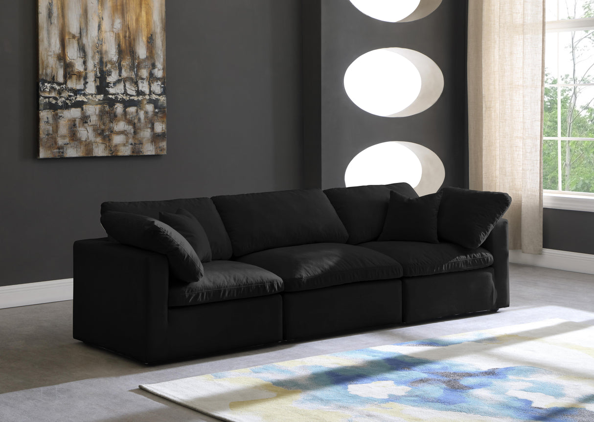 Plush Black Velvet Standard Cloud Modular Sofa - galleria furniture outlet