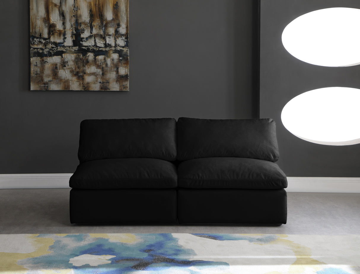 Plush Black Velvet Standard Cloud Modular Sofa - galleria furniture outlet