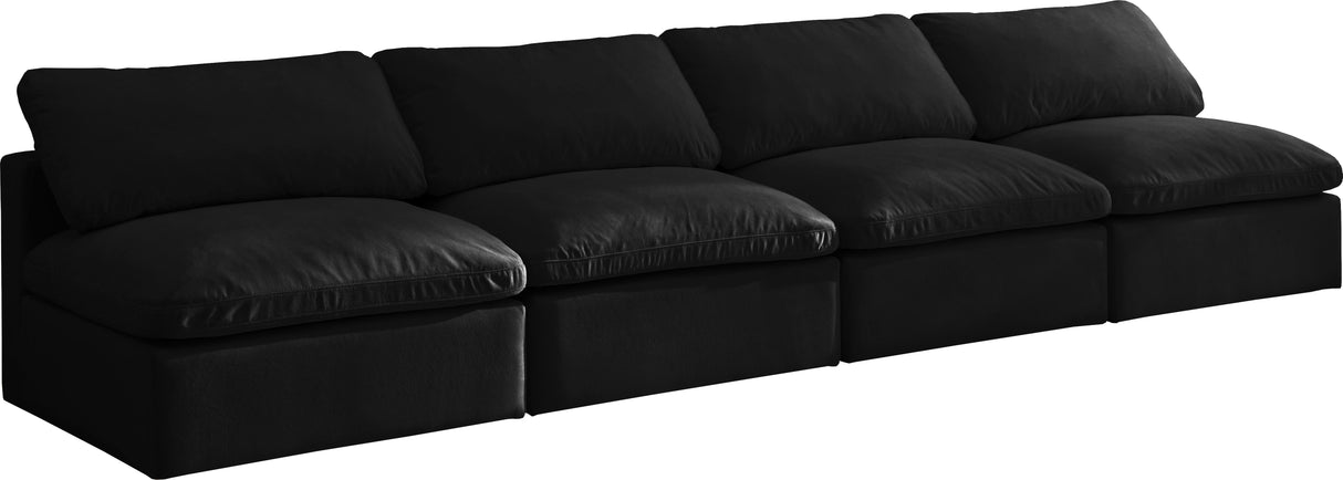 Plush Black Velvet Standard Cloud Modular Sofa - galleria furniture outlet