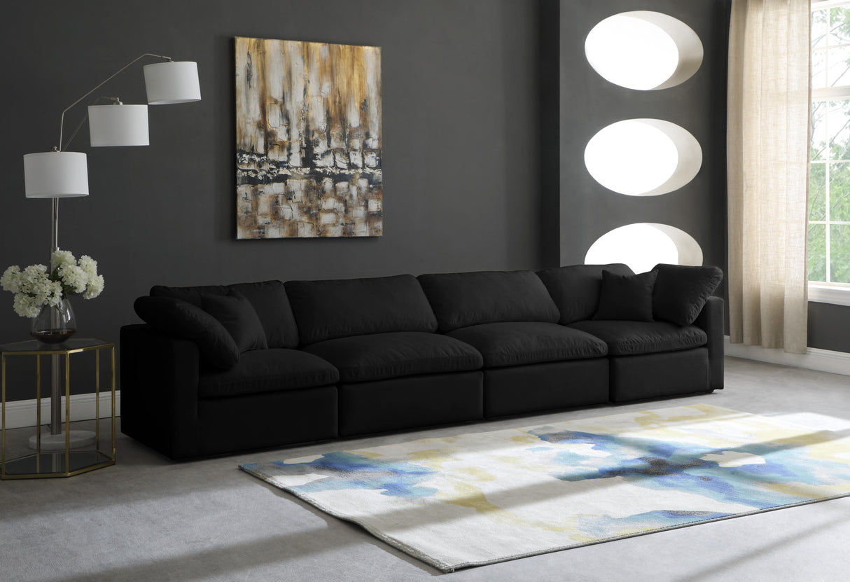 Plush Black Velvet Standard Cloud Modular Sofa - galleria furniture outlet