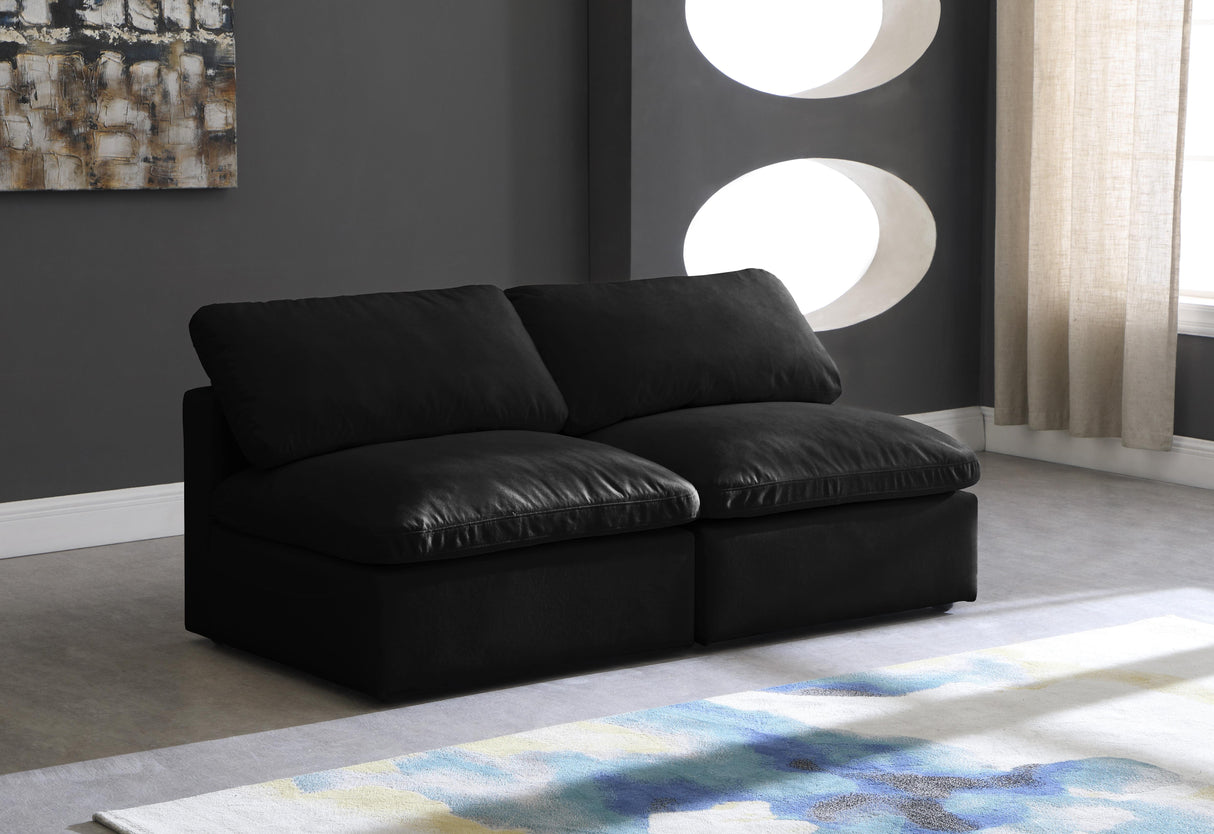 Plush Black Velvet Standard Cloud Modular Sofa - galleria furniture outlet