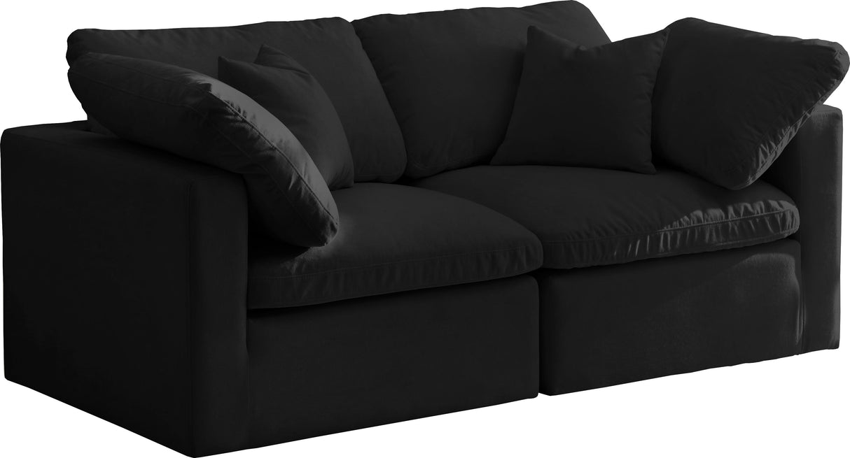 Plush Black Velvet Standard Cloud Modular Sofa - galleria furniture outlet