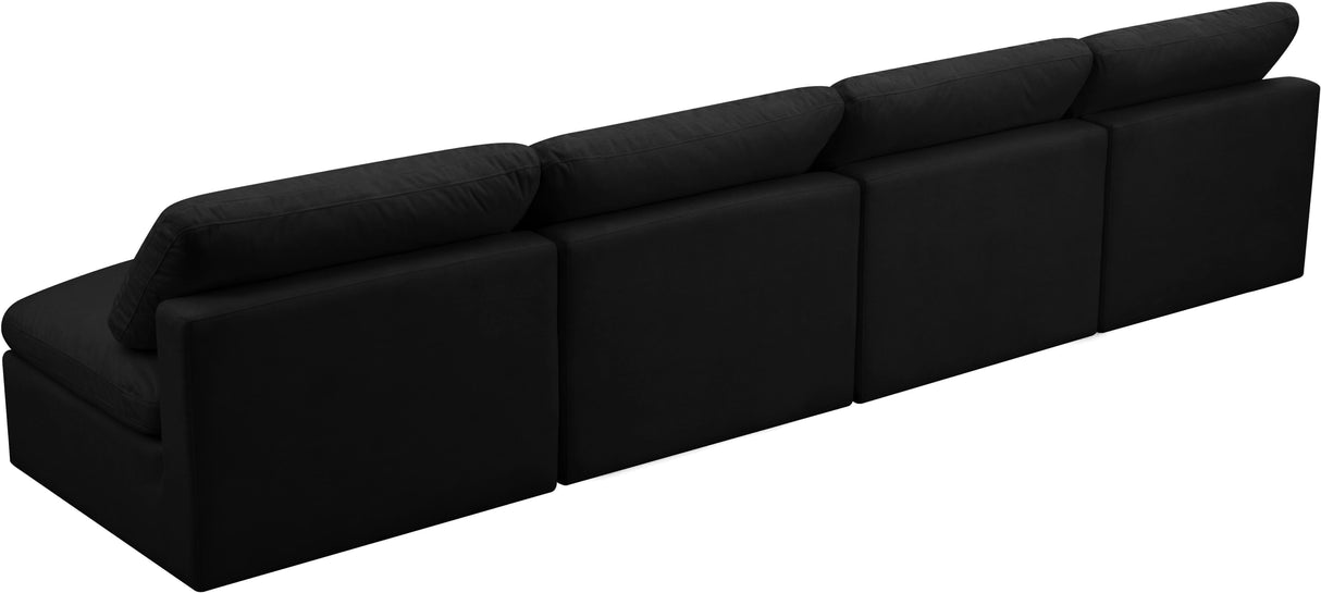Plush Black Velvet Standard Cloud Modular Sofa - galleria furniture outlet
