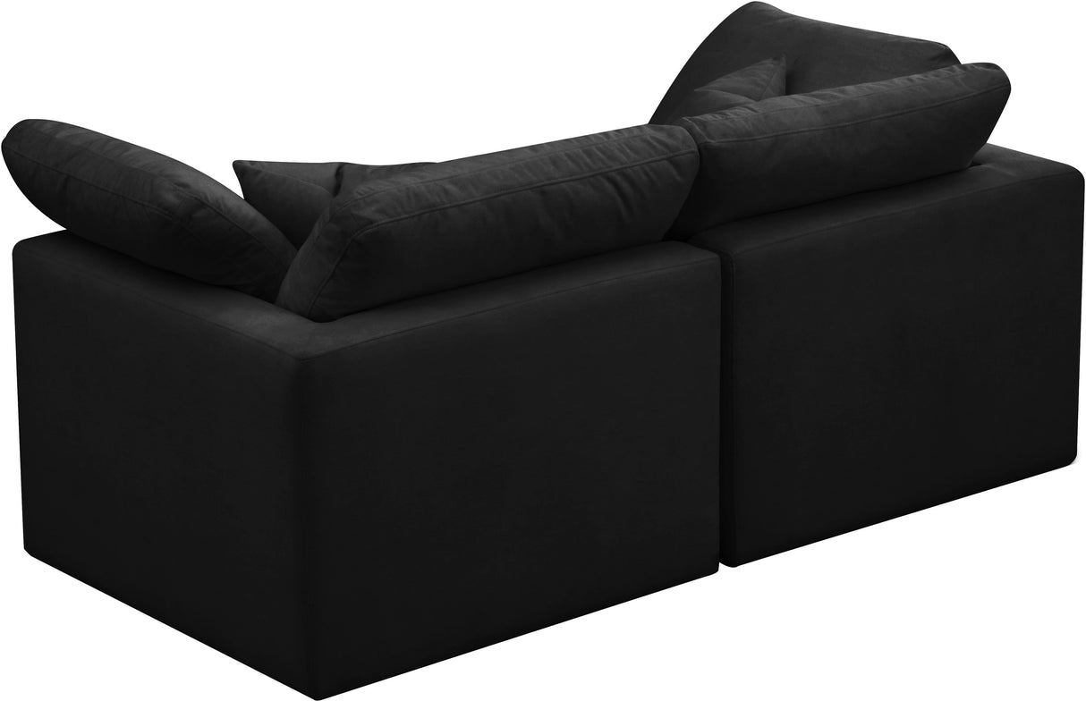 Plush Black Velvet Standard Cloud Modular Sofa - galleria furniture outlet