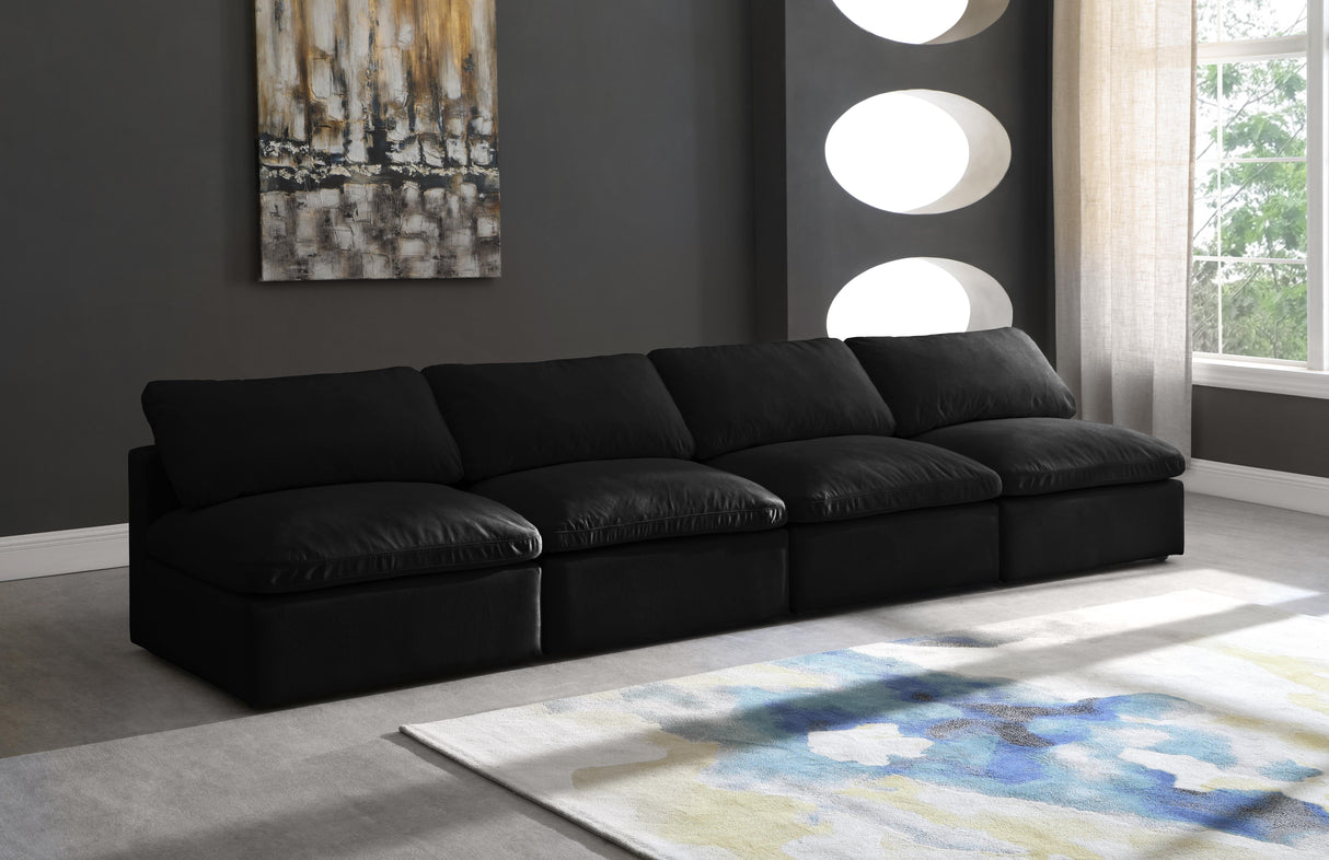 Plush Black Velvet Standard Cloud Modular Sofa - galleria furniture outlet