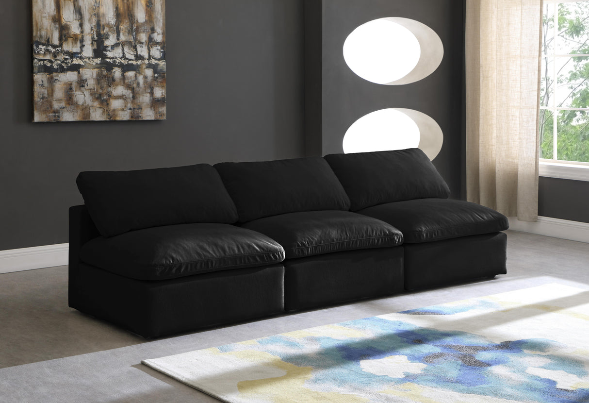Plush Black Velvet Standard Cloud Modular Sofa - galleria furniture outlet