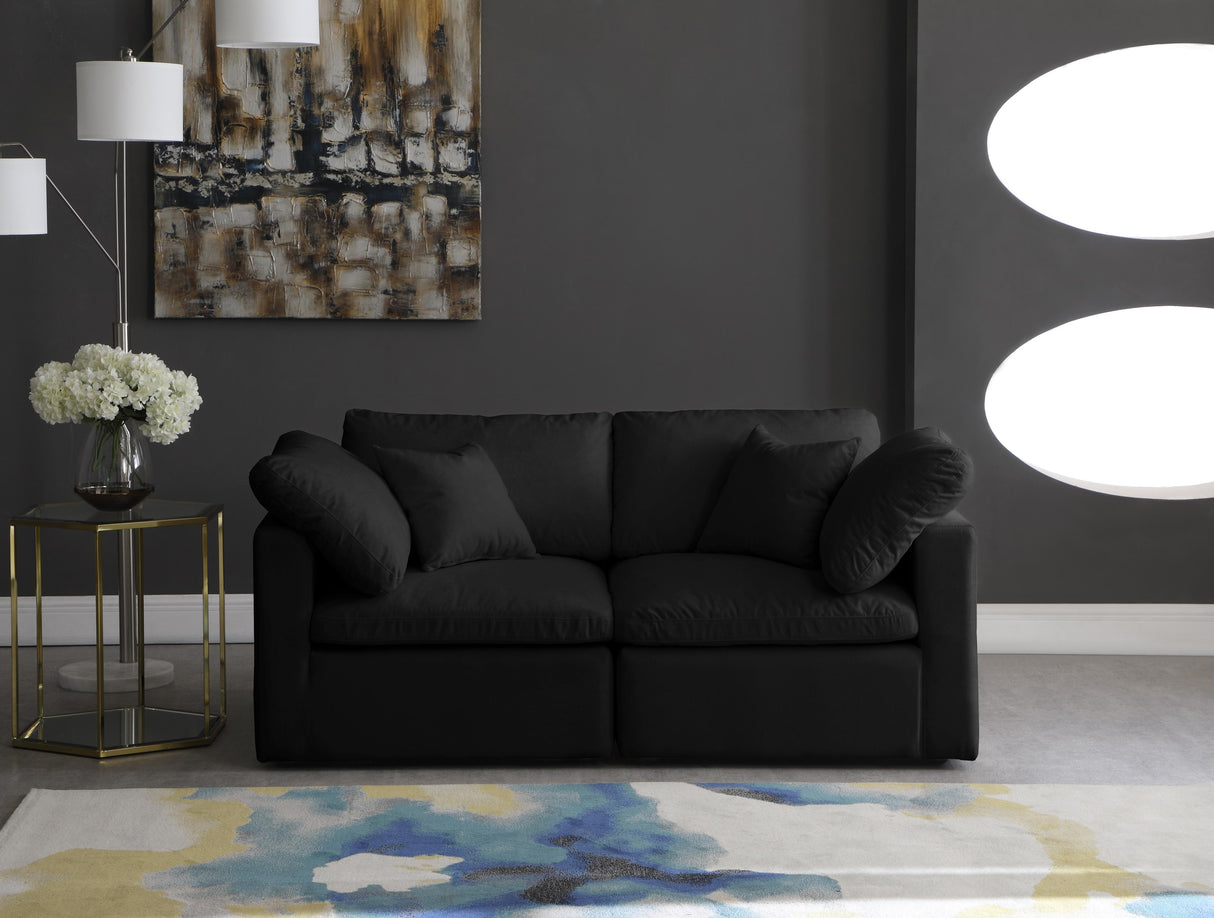Plush Black Velvet Standard Cloud Modular Sofa - galleria furniture outlet
