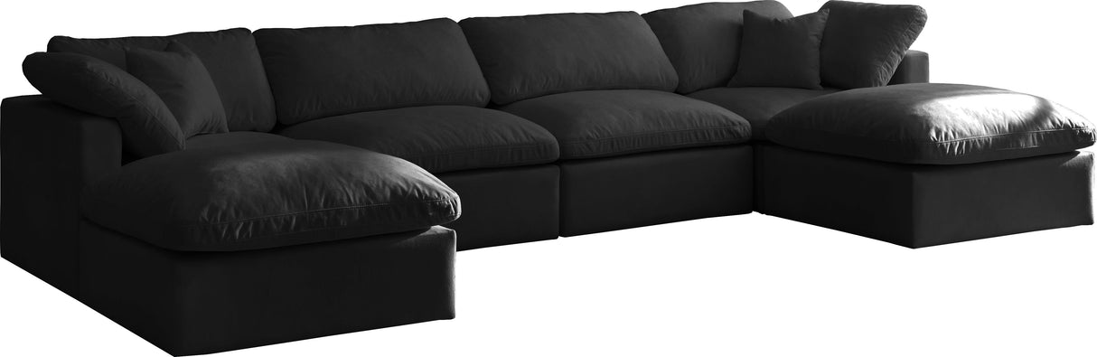 Plush Black Velvet Standard Cloud Modular Sectional - galleria furniture outlet