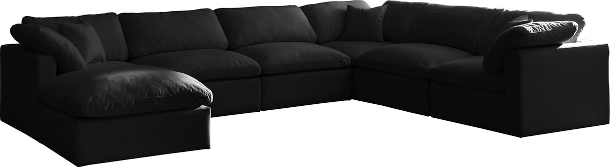 Plush Black Velvet Standard Cloud Modular Sectional - galleria furniture outlet