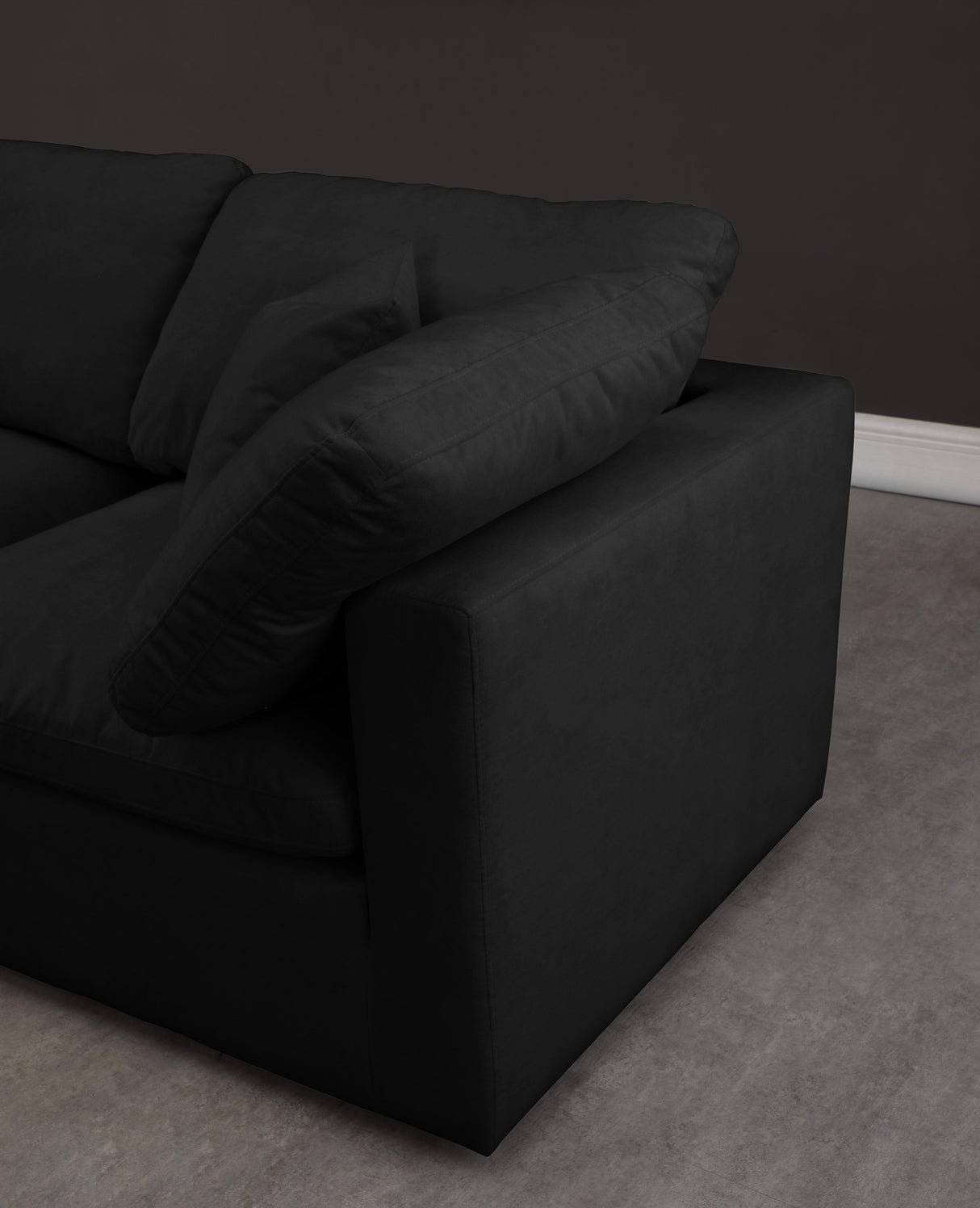Plush Black Velvet Standard Cloud Modular Sectional - galleria furniture outlet