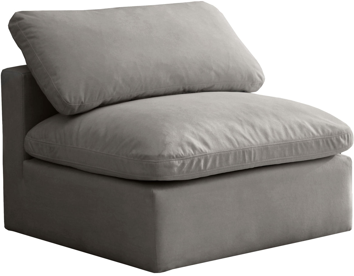 Plush Grey Velvet Standard Cloud Modular Armless Chair