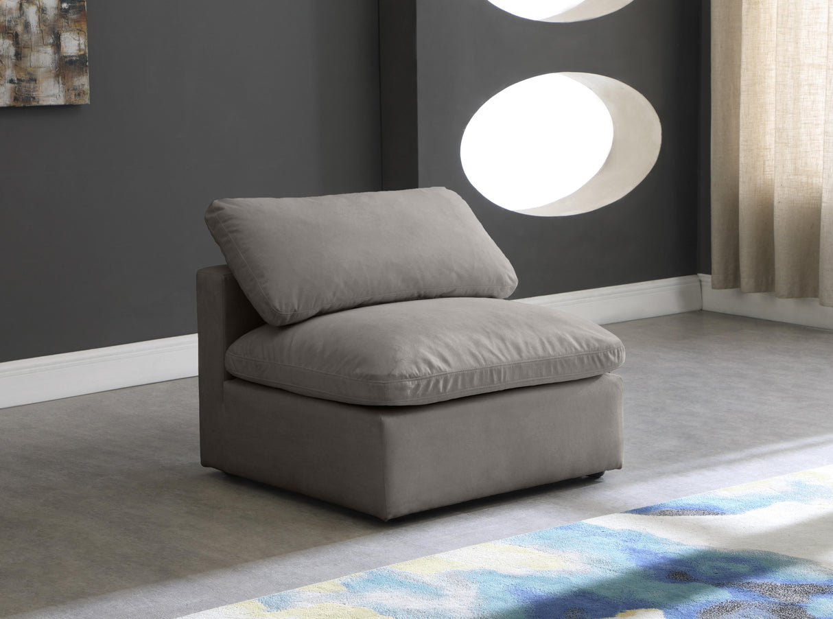 Plush Grey Velvet Standard Cloud Modular Armless Chair - galleria furniture outlet
