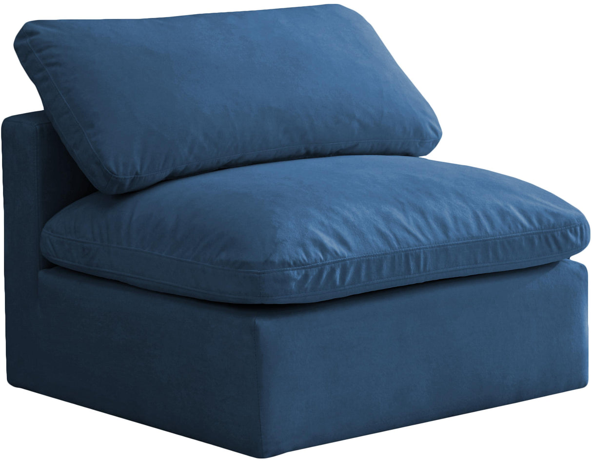 Plush Navy Velvet Standard Cloud Modular Armless Chair - galleria furniture outlet