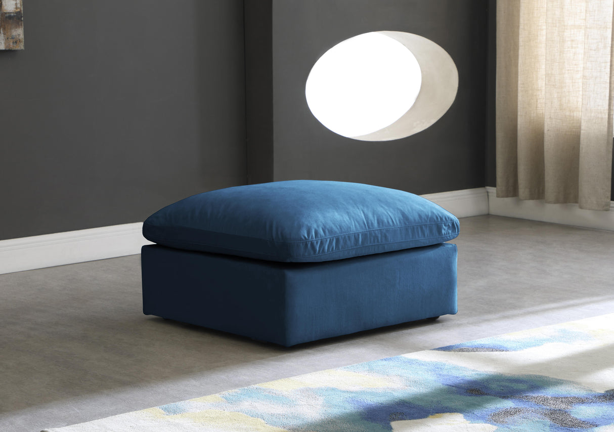 Plush Navy Velvet Standard Cloud Modular Ottoman - galleria furniture outlet
