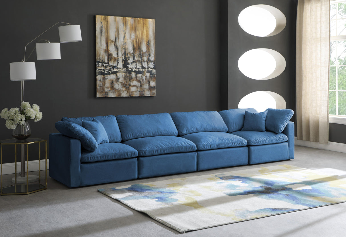 Plush Navy Velvet Standard Cloud Modular Sofa - galleria furniture outlet