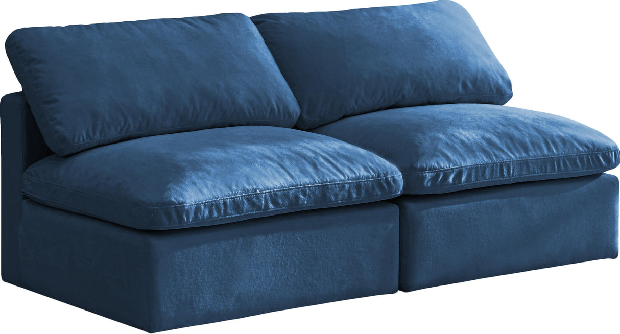 Plush Navy Velvet Standard Cloud Modular Sofa - galleria furniture outlet